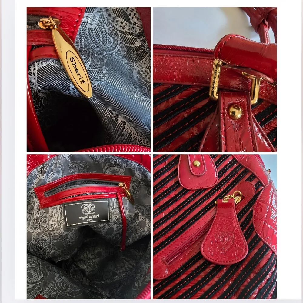 Sharif Original 1827 Designer Purse Red/Black Leather Shoulder Bag *Bonus Tote - Picture 6 of 14